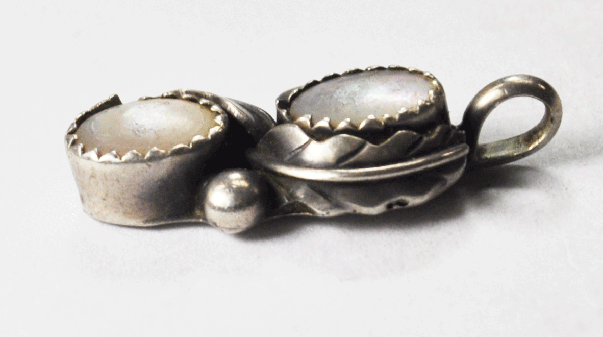 Antique Sterling Silver Double Mother of Pear MOP Pendant 27mm x 13mm