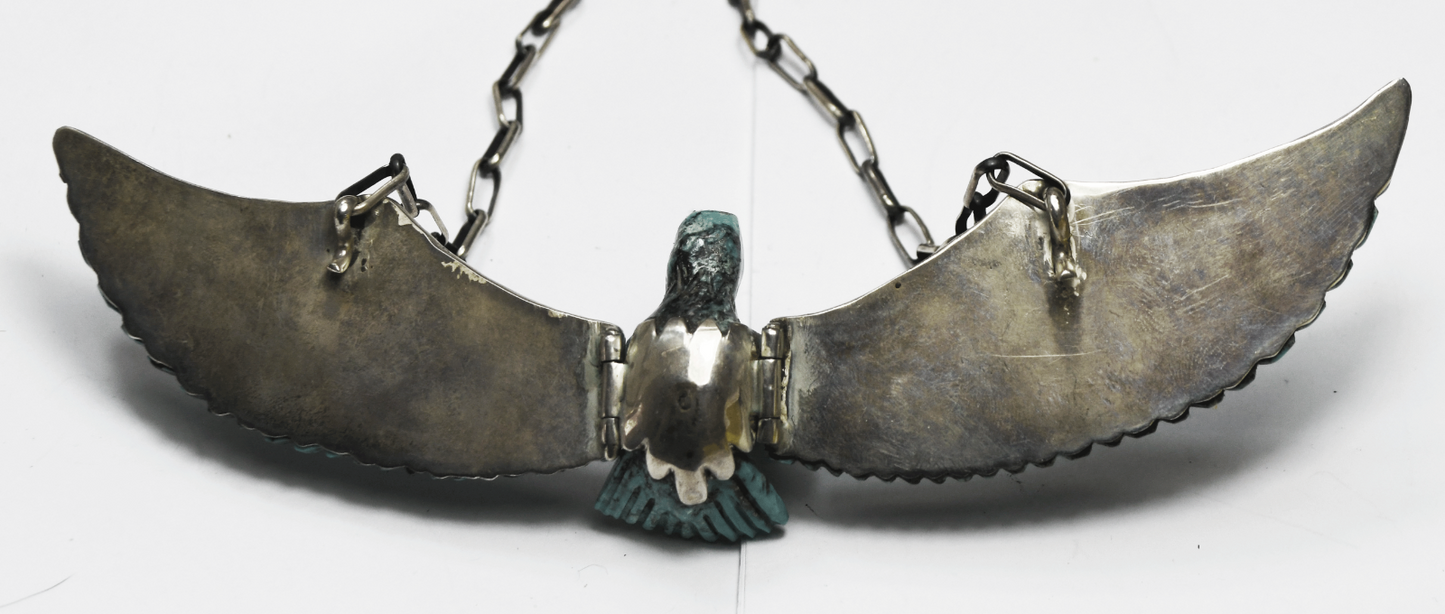 Sterling Large Turquoise 3-D Carved Eagle Pandant 7"" x 41mm 20" Necklace
