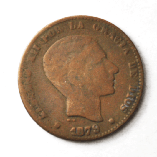 1879 OM Spain 10 Ten Centimos KM# 675 Bronze Coin