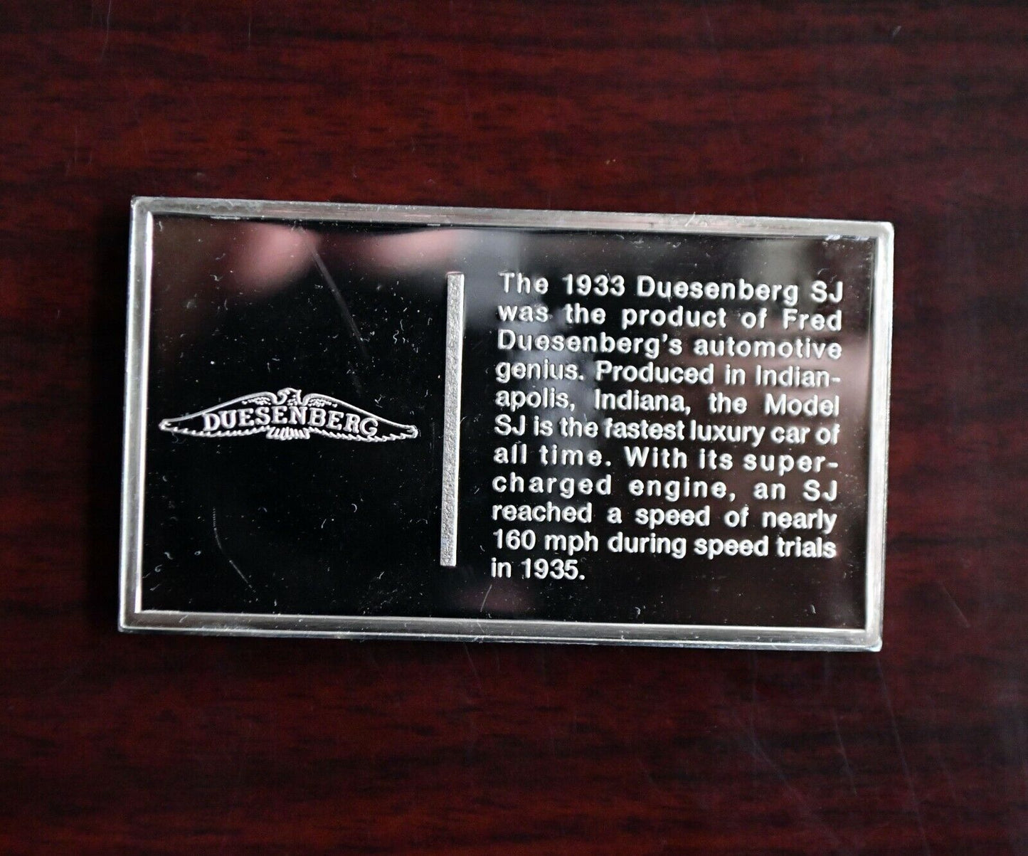 1933 Duesenberg Centennial Car Collection 1000 Grains Sterling Franklin Mint Bar
