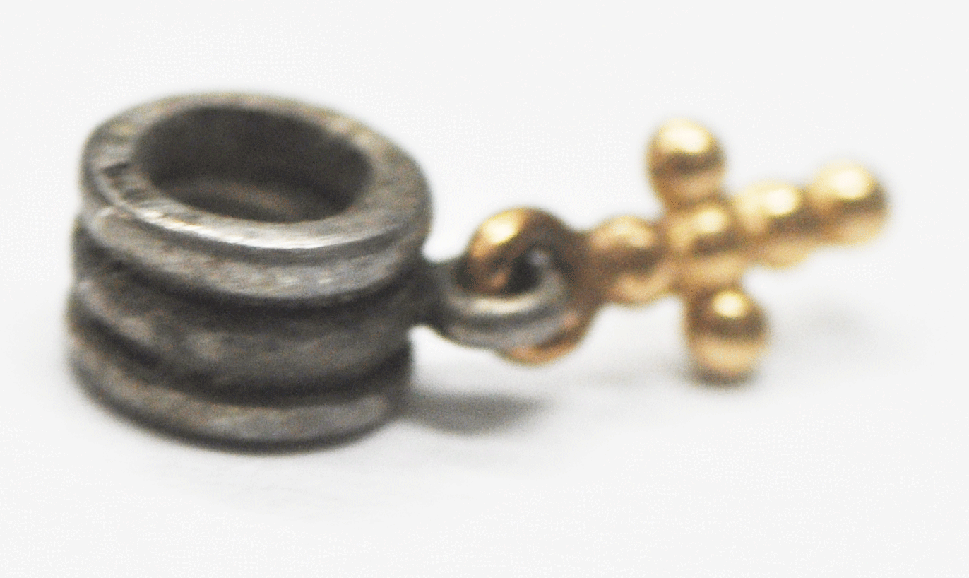 Sterling Pandora Striped Bead 14k Dangle Cross Charm 790169 ALE