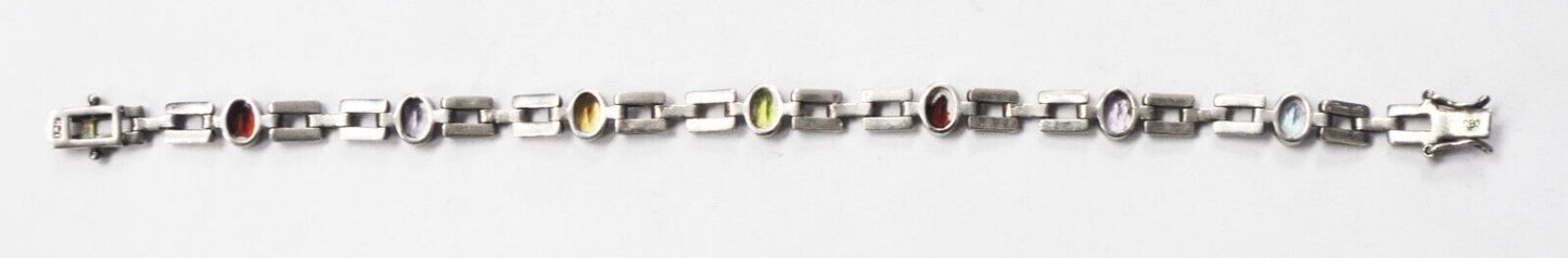 Sterling DBJ Dee Berkley Oval Multi Color Stone Square Chain Bracelet 7mm 7"