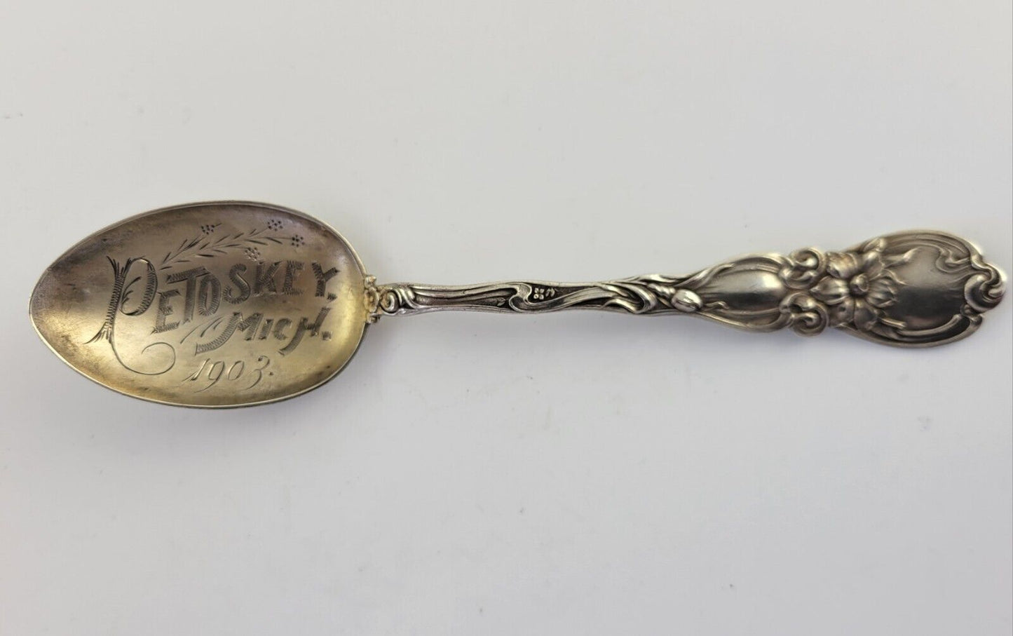 1903 Petoskey Michigan Sterling Silver 5 1/4" Souvenir Spoon .55oz.