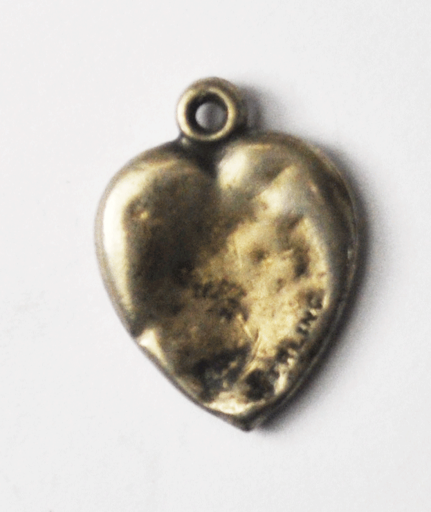 Antique Sterling Silver Puffy Heart Dot Halo Charm 16mm x 12mm x 2mm Dented