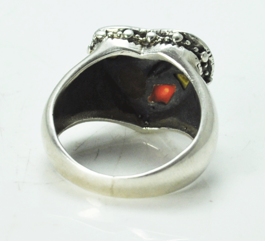 Sterling Yellow Pink White Mother of Pearl MOP Inlay Heart Ring 16mm Size 8-3/4
