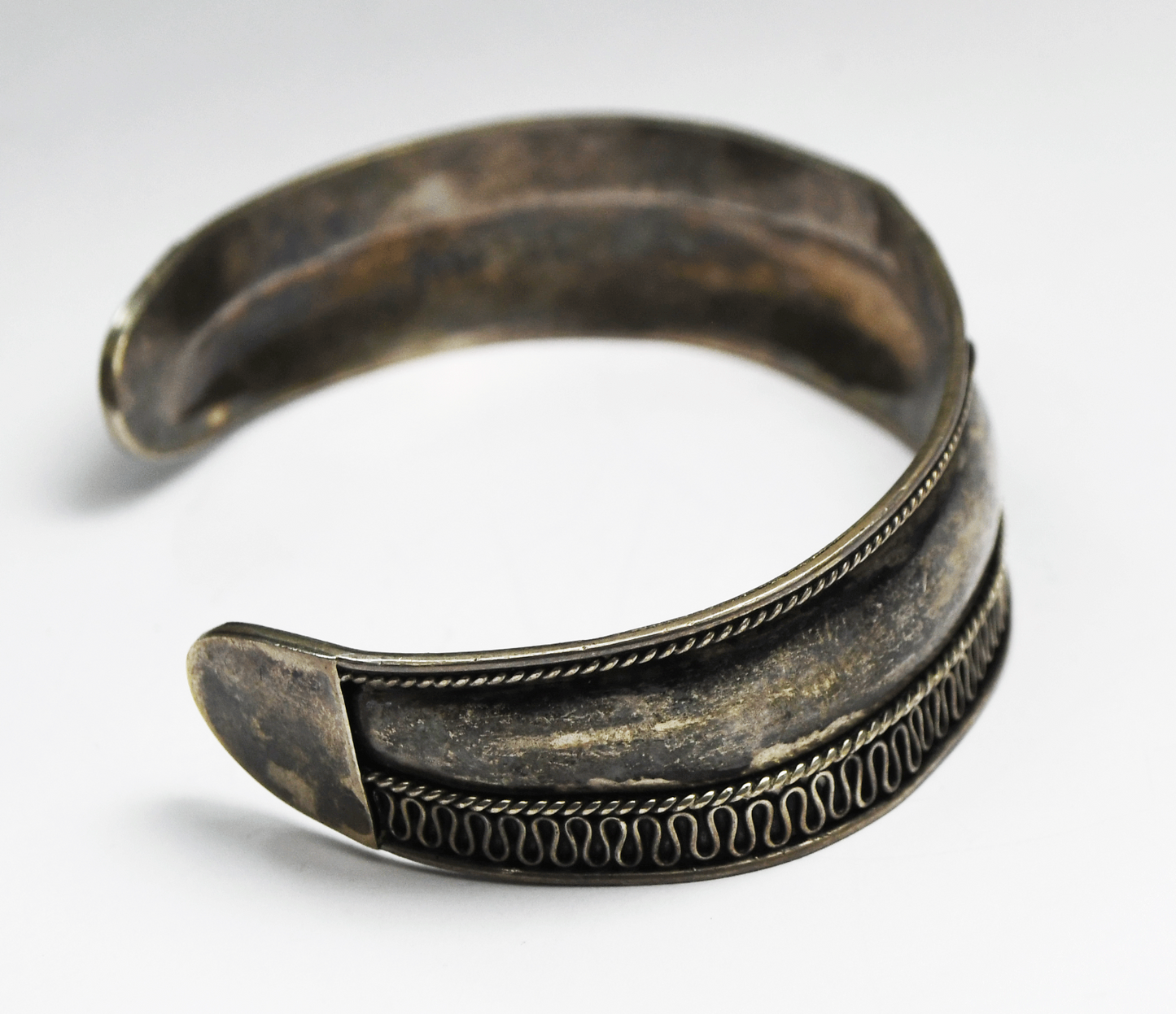 Sterling Silver Dot Squiggle Cuff Bracelet 13mm 7.25" Wrist  13g