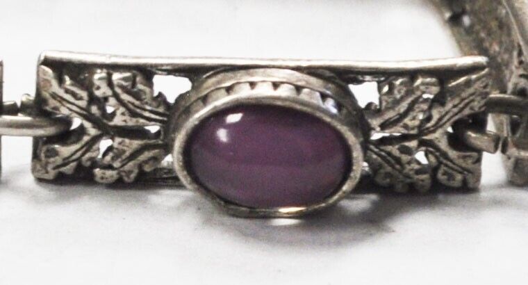 Miracle Britain Silver Tone Purple Glass Filigree Floral Bracelet 9mm 7-1/2"