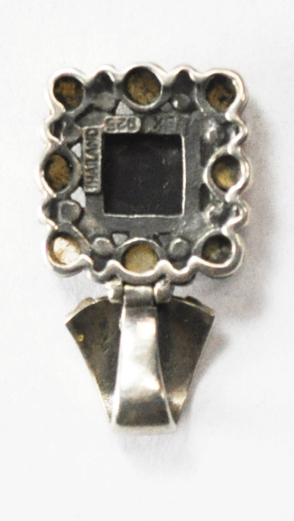 Sterling Silver SX Black Onyx Square MOP Halo 29mm x 18mm Pendant 4mm Bale
