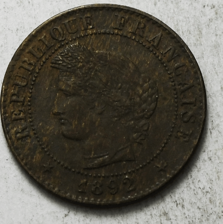 1892 A France One Centime KM# 826.1 Bronze Coin