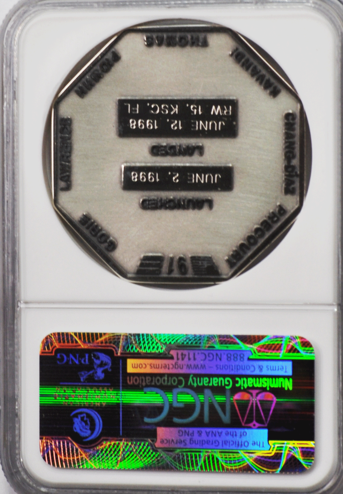 1998 STS-91 Robbins Silver Space Medal Unflown #119 NGC MS66 Discovery