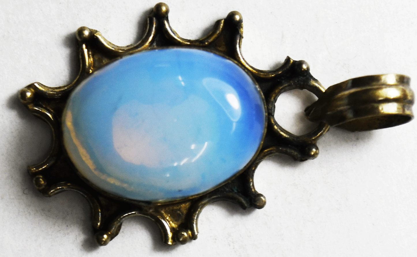 Sterling Silver Oval Opal Sun Spiked Edge Pendant 36mm x 14mm