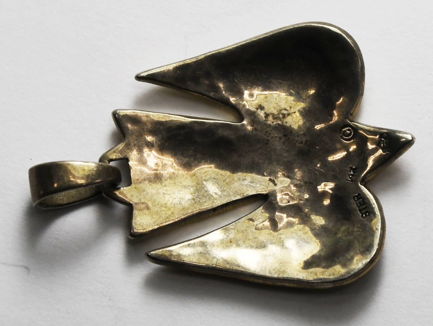 Sterling Silver JC 14k Two Tone Dove Hammered Pendant 42mm x 30mm