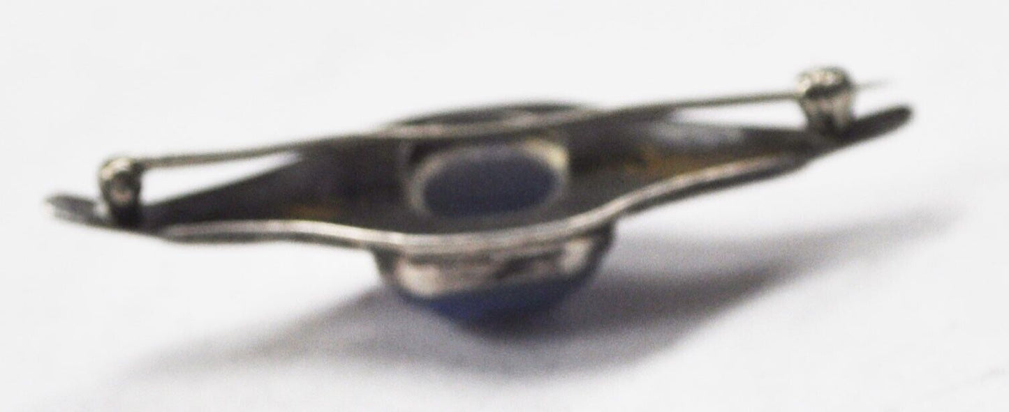 Vintage Sterling Blue Chalcedony W M Edge Brooch Pin 43mm x 15mm