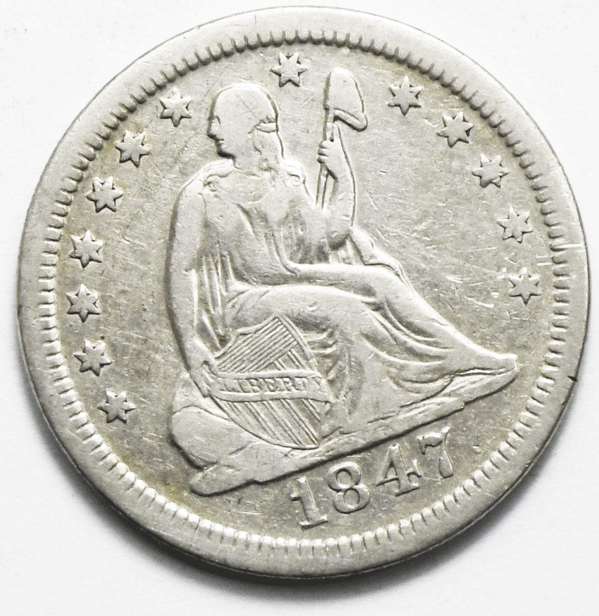 1847 O 25c Seated Liberty Silver Quarter Dollar Twenty Five Cents Rare VF