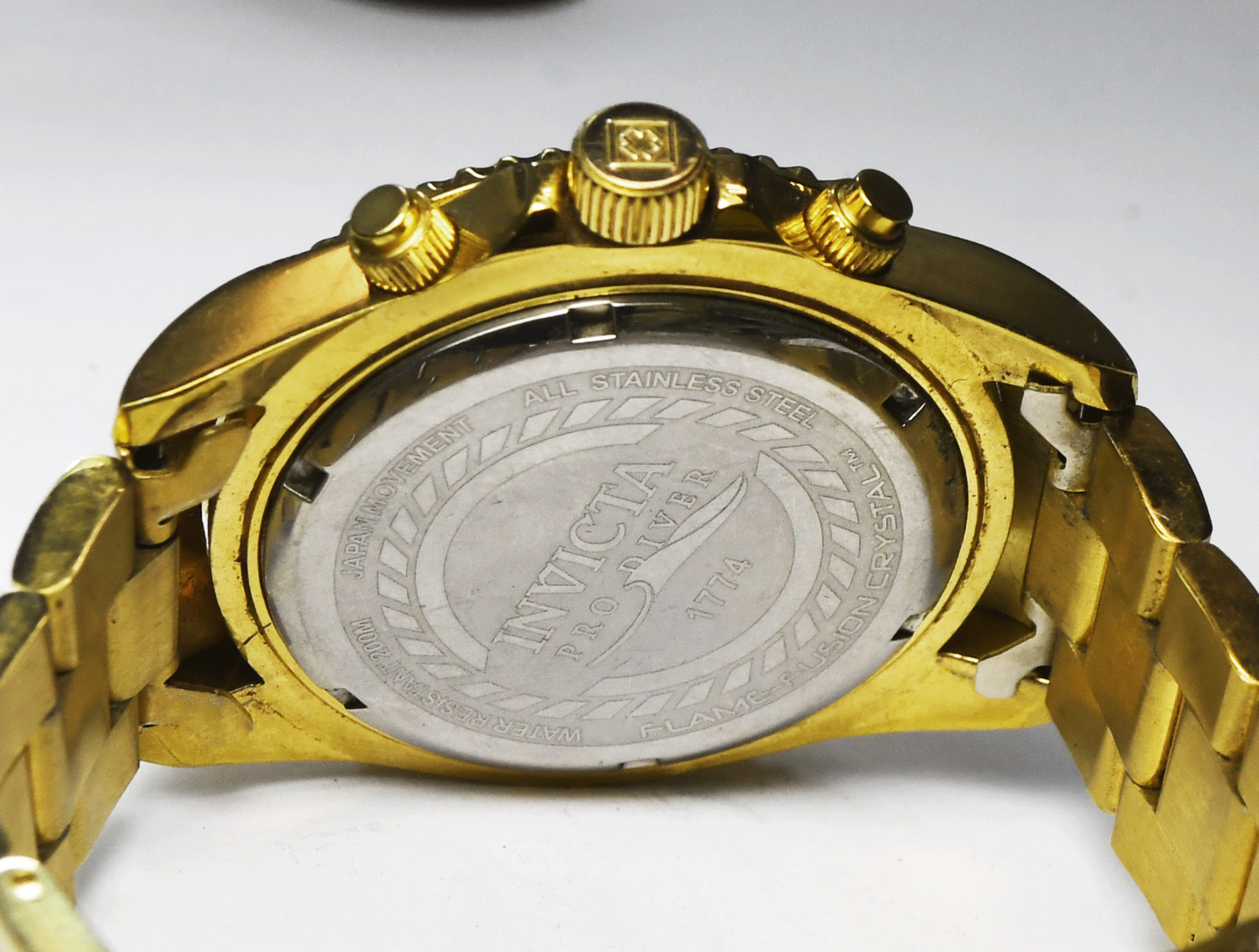 Invicta Pro Diver 1774 Gold Tone Stainless Split Second Chrongraph 45mm Watch