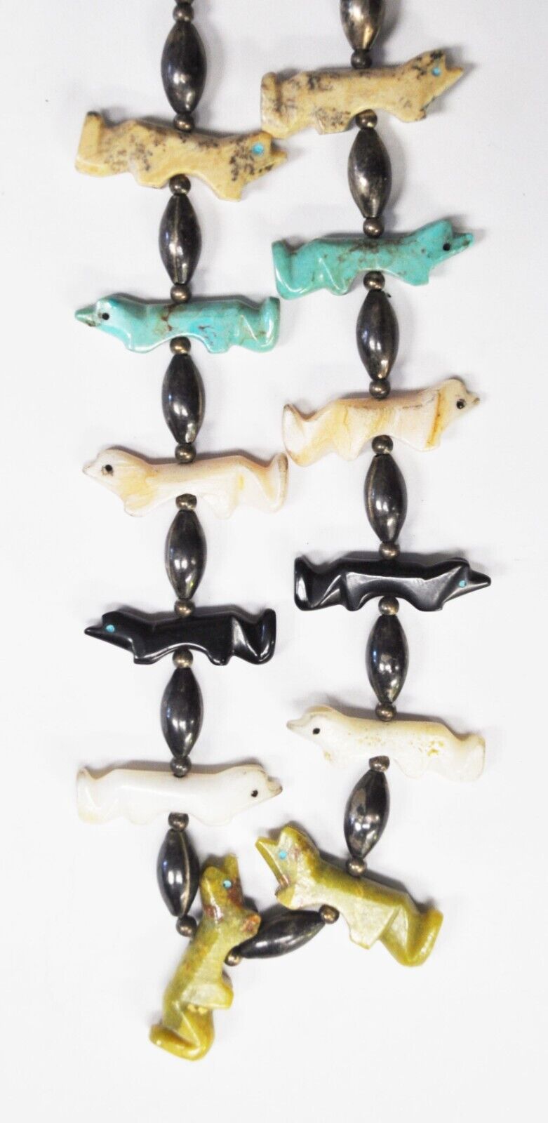 Sterling Silver Carolyn Pollack 29mm Fox Fetish Carved Beaded Necklace 24"