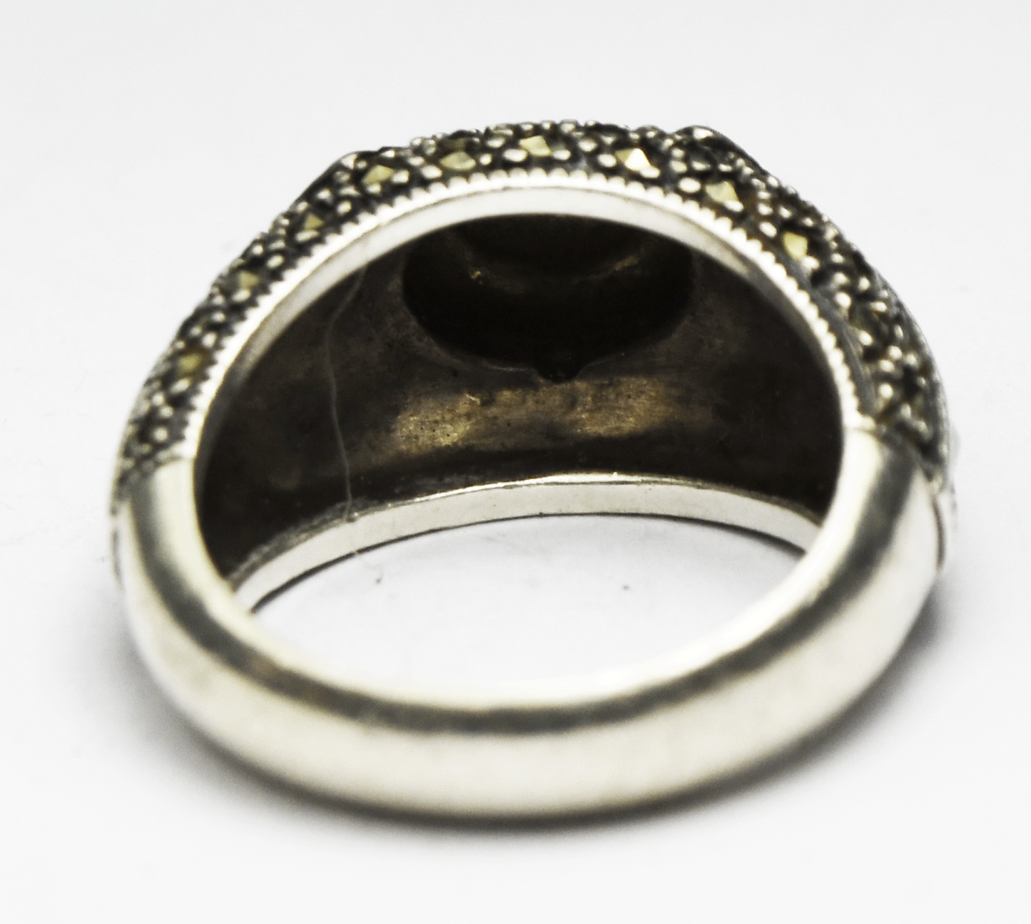 Sterling Silver Judith Jack Marcasite Two Tone Pearl 12mm Ring Size 8