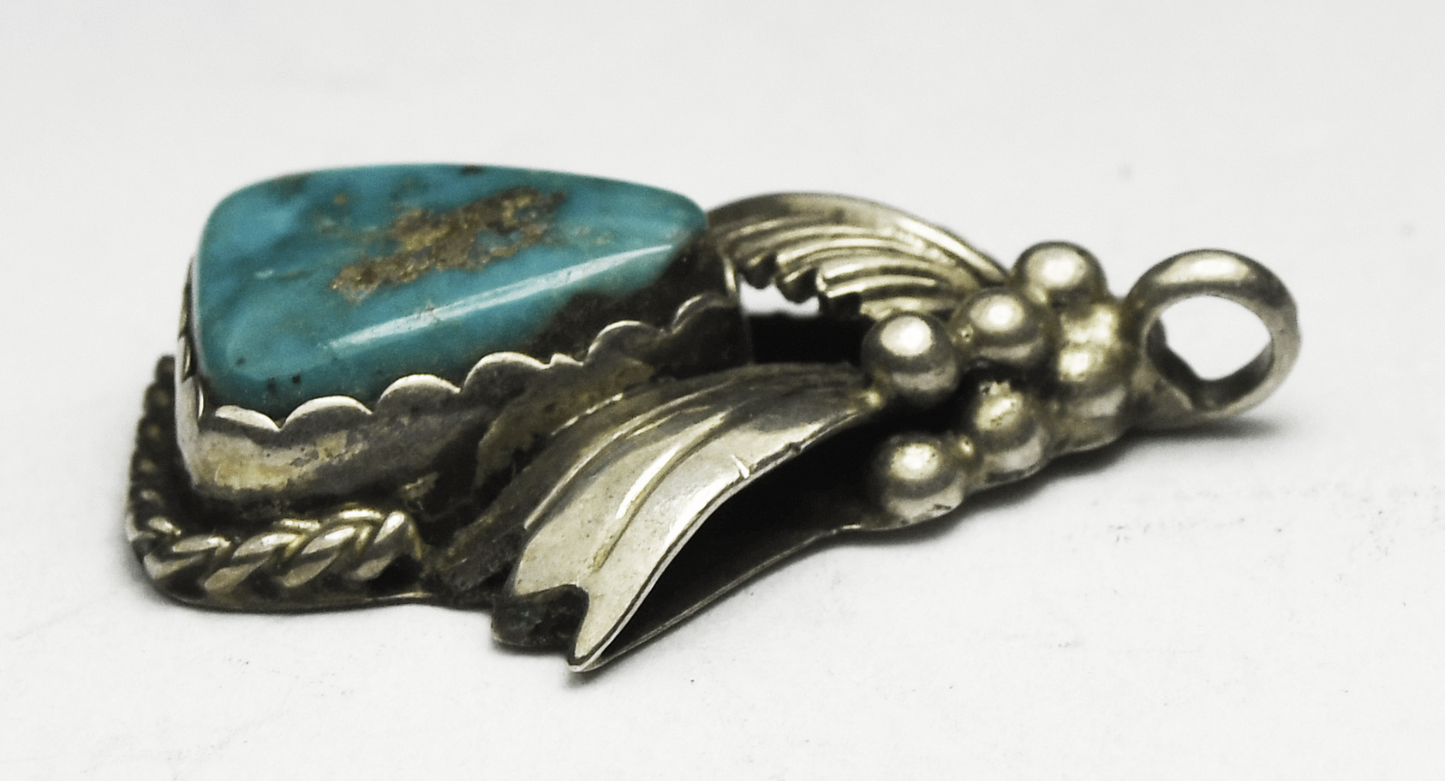 Sterling Silver Vintage Turquoise Triangle Pendant 30mm x 19mm