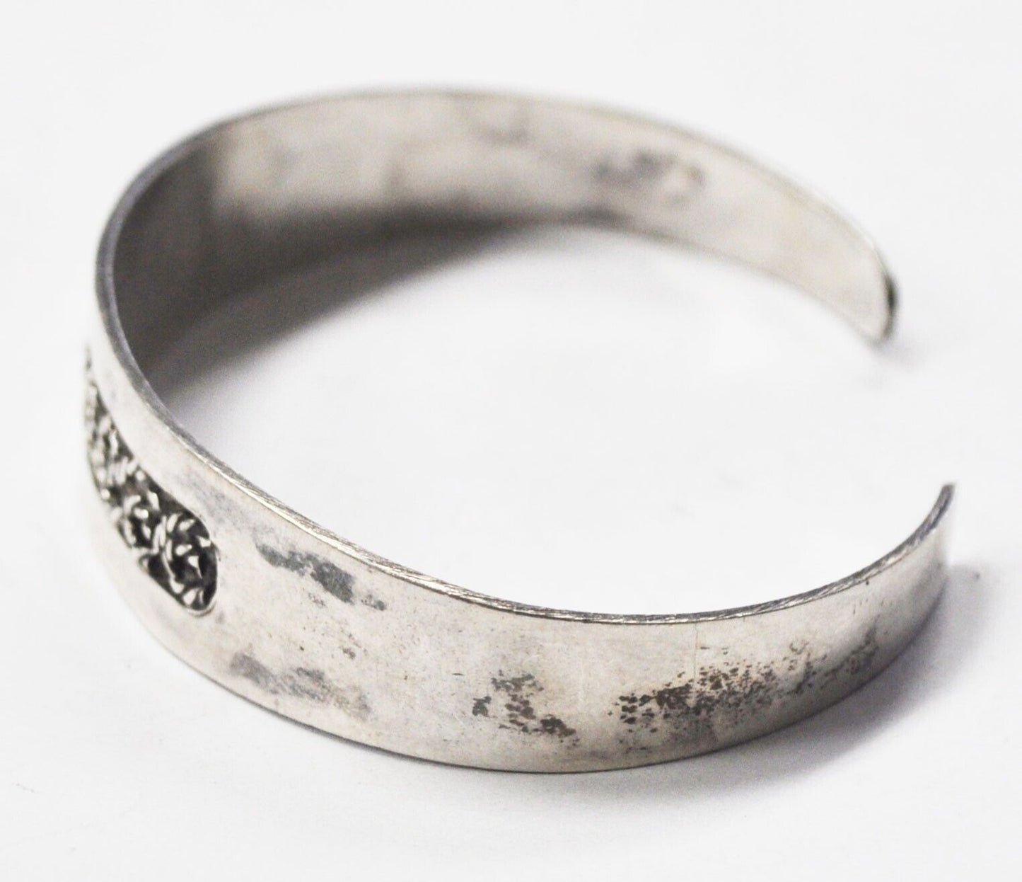 Sterling Silver Rope Spiral Center Cuff Bracelet 15mm 7-1/4" Wrist