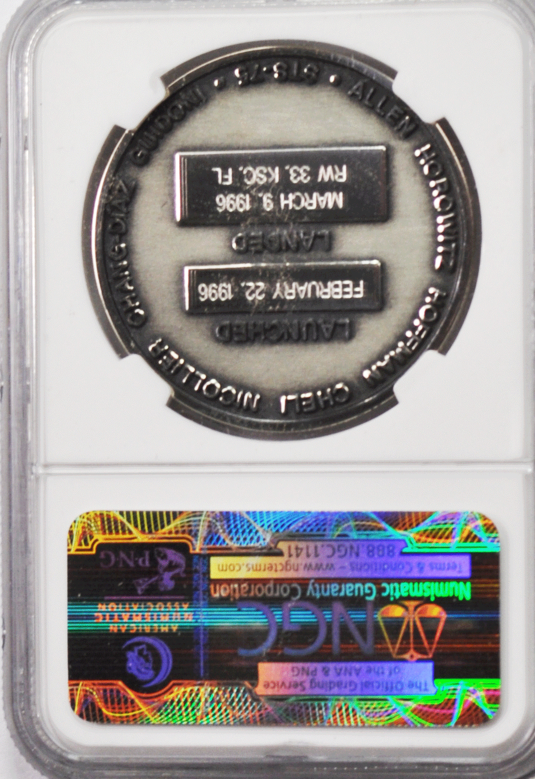 1996 STS-75 Robbins Space Silver Medal Unflown #129 NGC MS65 Columbia