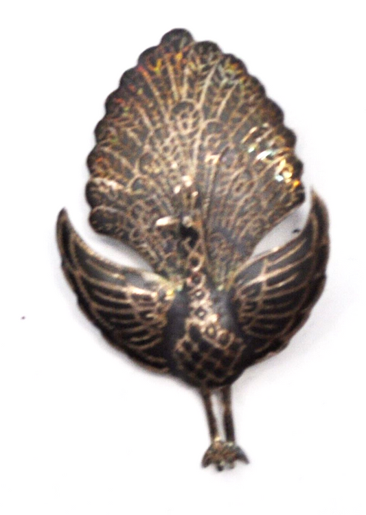 Sterling Silver Made in Siam Peacock Brooch Pin 57mm x 35mm