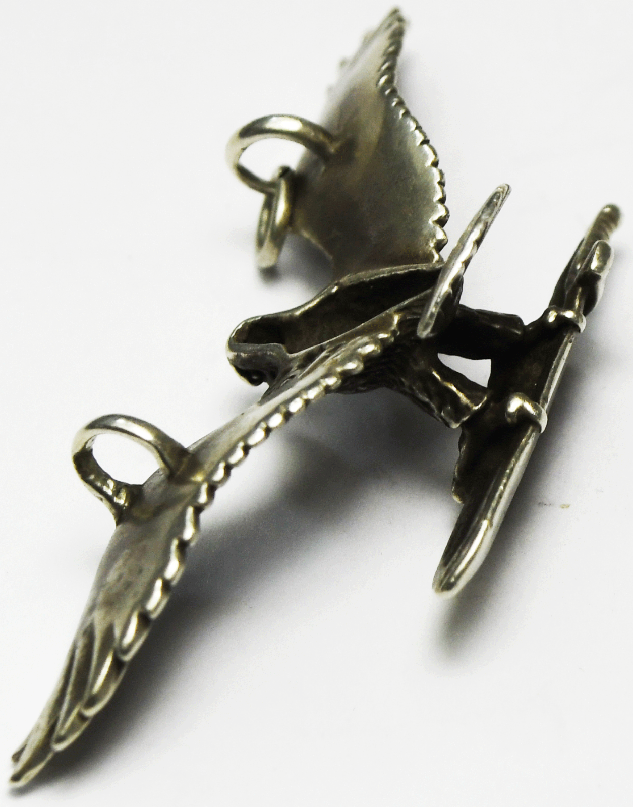 Sterling Silver Signed H 1978 Eagle With Dagger Slider Pendant 50mm x 17mm