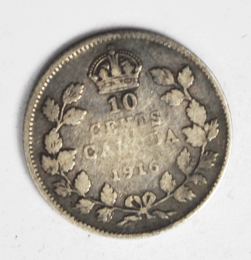 1916 10c Canada Silver Dime Ten Cents KM#22