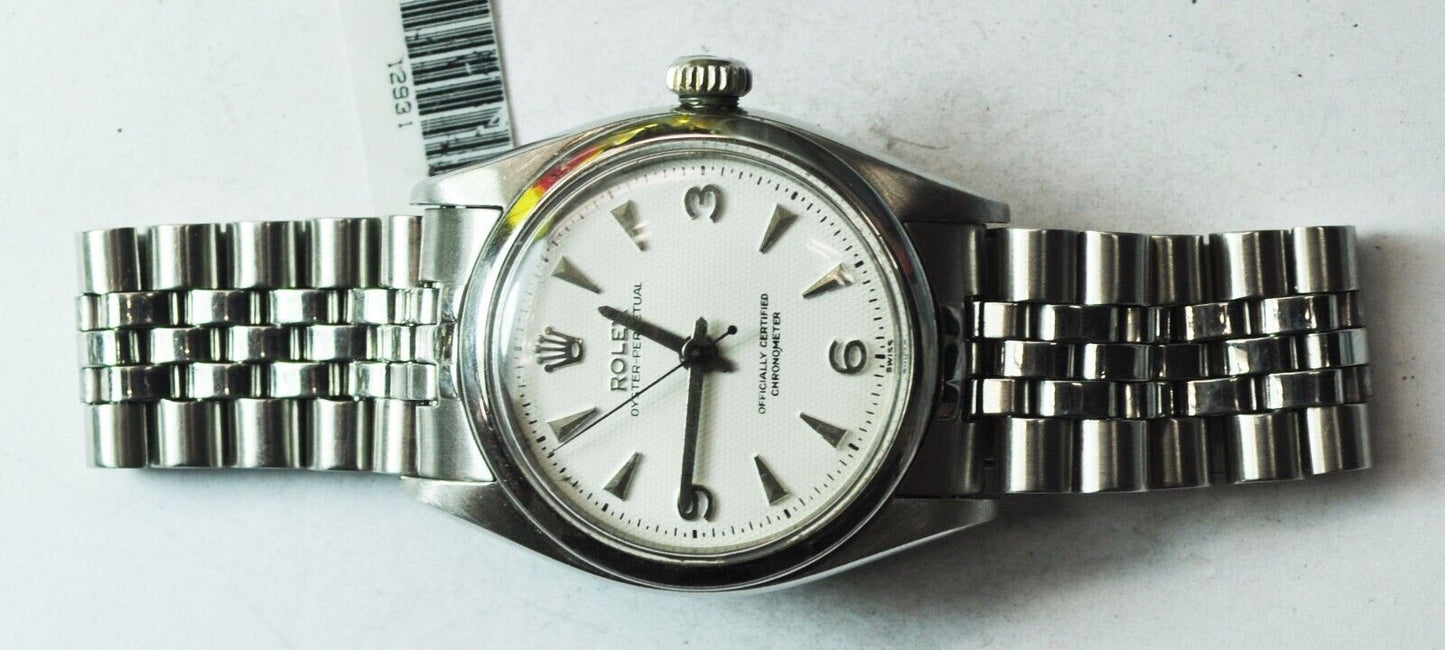 1954 Men's Rolex 6580 34mm Automatic 1030 Oyster Perpetual White Dial