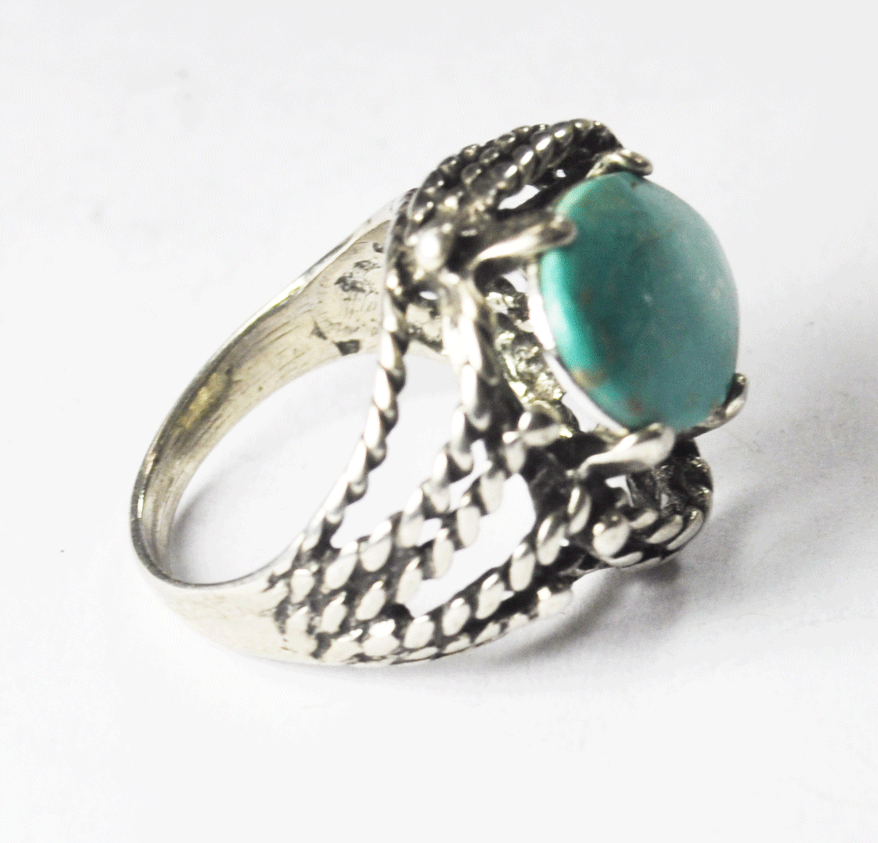 Sterling Silver Turquoise Birds Nest Abstract Solitaire Ring 18mm Size 4