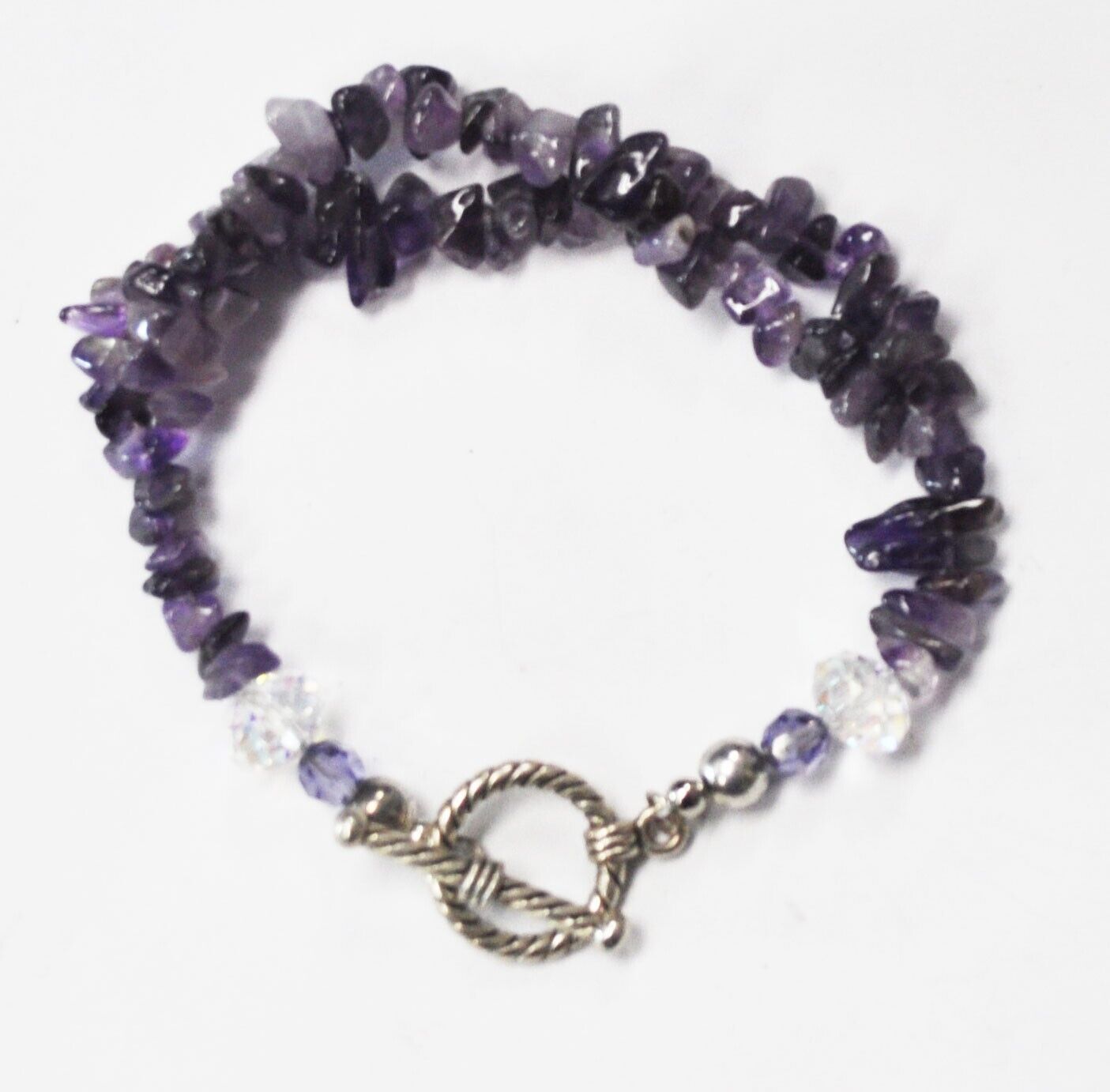 Silver Plated Purple Amethyst Chunk Bead Split Bracelet 12mm 8" Toggle