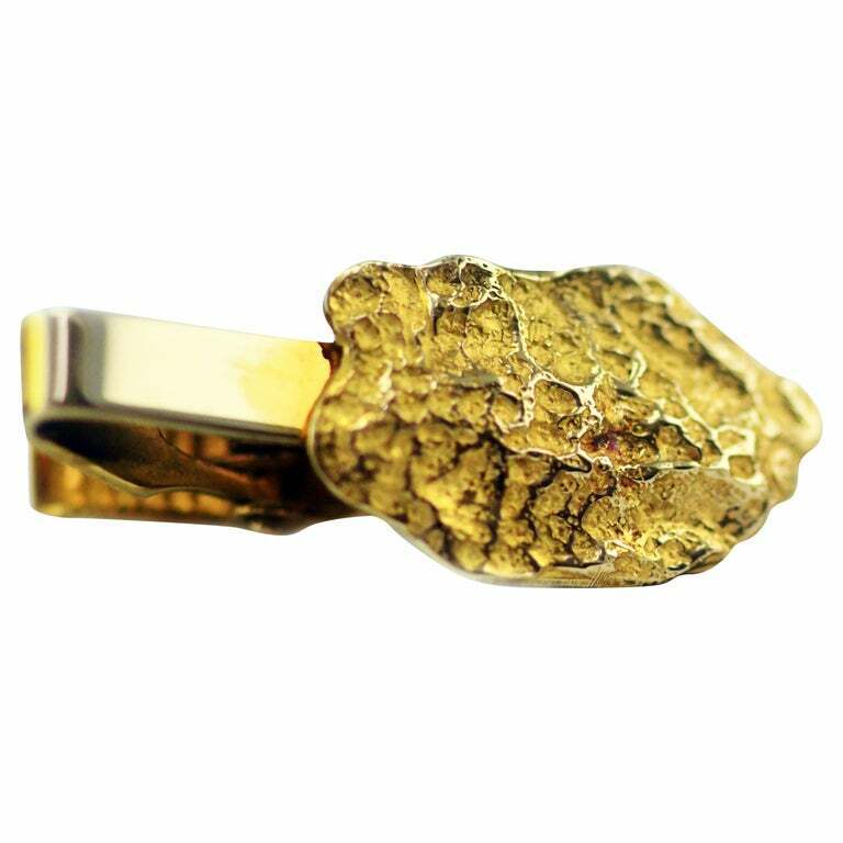Vintage Signed 10 Karat Mens Gold Nugget Solid Tie Clip