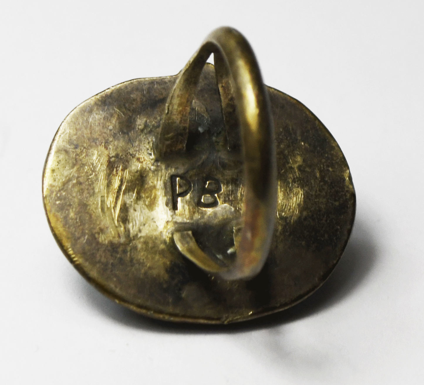 Antique Sterling Silver Turquoise Chunk Signed PB Ring 26mm Size 7-3/4