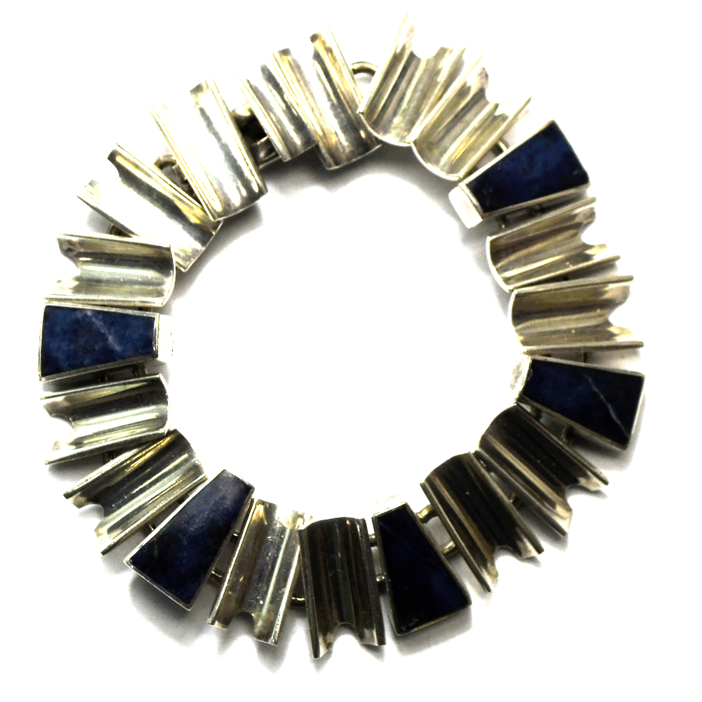 Sterling Mexico TD-79 Blue Sodalite Heavy Bracelet 16mm 7" 51g