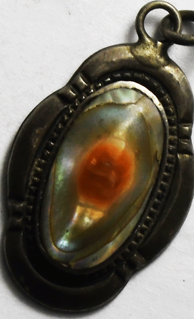 Sterling Vintage Mother of Pearl MOP Charm Pendant 25mm x 15mm