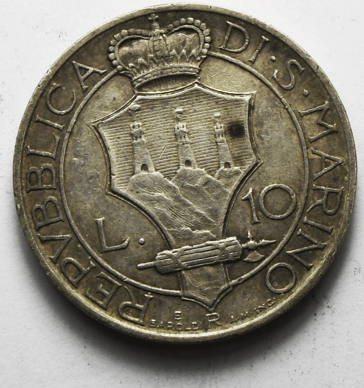 1935 San Marino 10 Ten Lire Silver Coin KM# 10 Only 30,000 Minted
