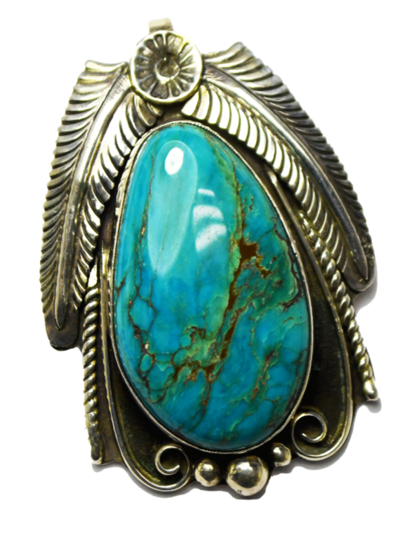 Sterling Silver Large Turquoise Floral Pendant Clip 60mm x 41mm