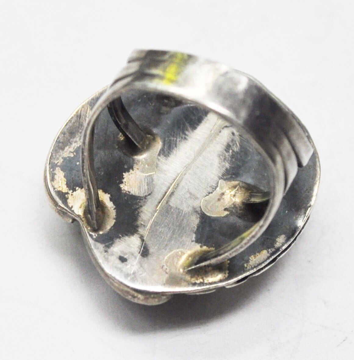 Sterling Silver Turquoise Shadow Box Leaf Floral Ring 27mm Size 6-1/2