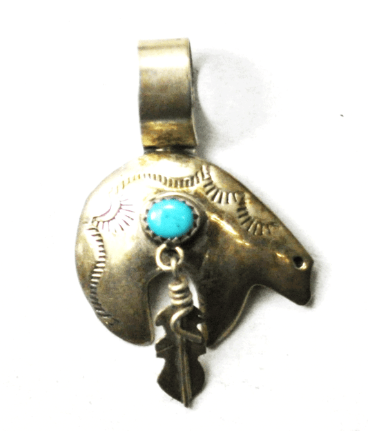 Sterling Silver Ella Cowboy Turquoise Bear Pendant Feather Charm 37mm x 28mm