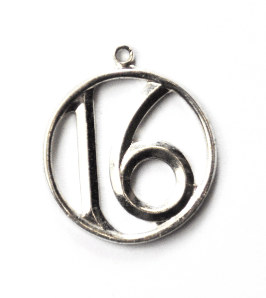 Sterling Silver Griffith 16 Sixteen in Circle Round Cut Out Charm 21mm