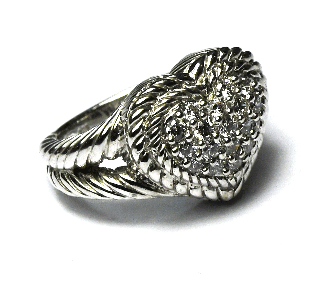 Sterling Silver Judith Ripka Pave Diamonique Heart Fleur De Lis Ring 14mm Size 6