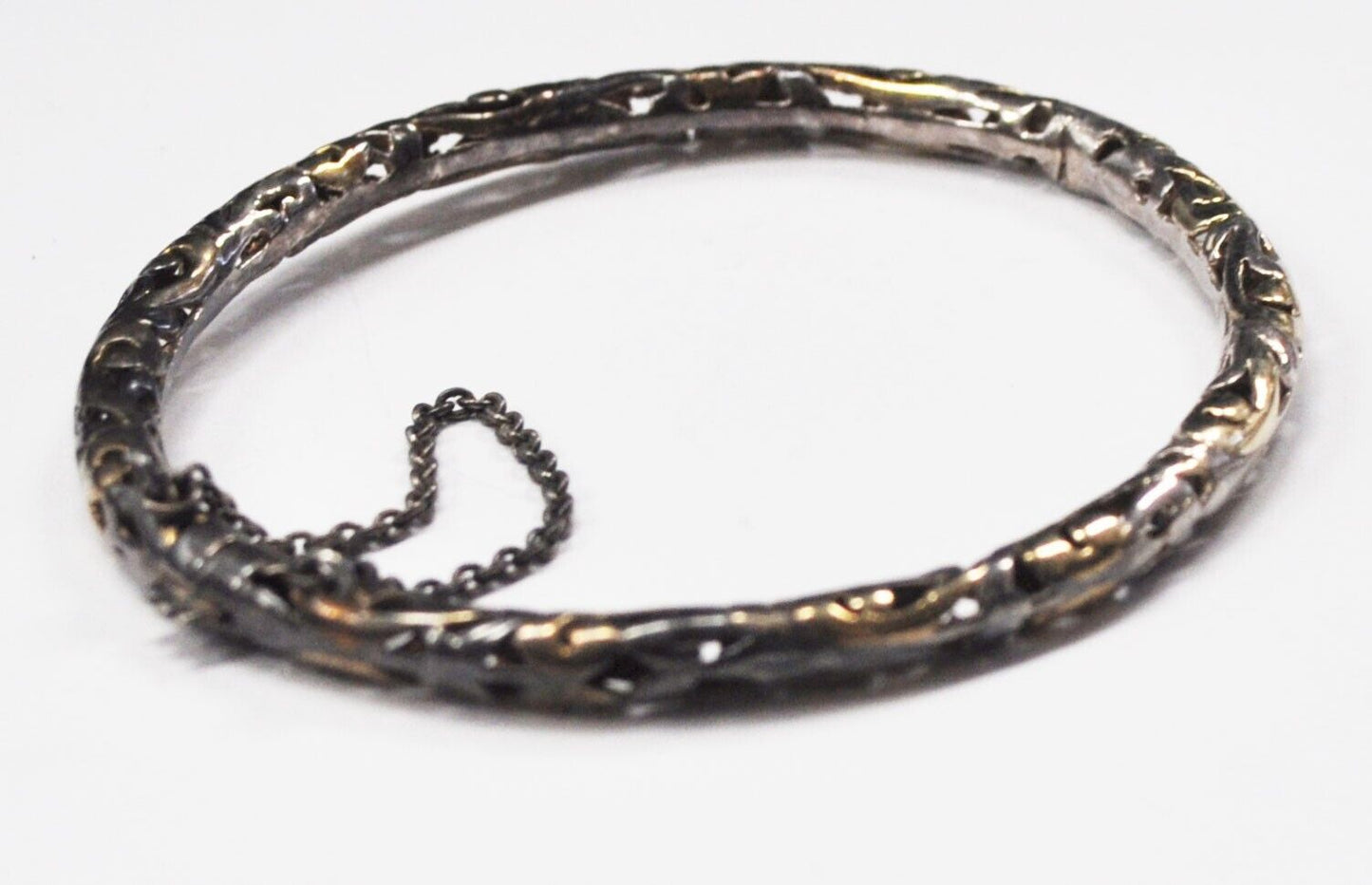 Sterling Silver Filigree 4mm Small Bangle Two Tone Oval Bracelet