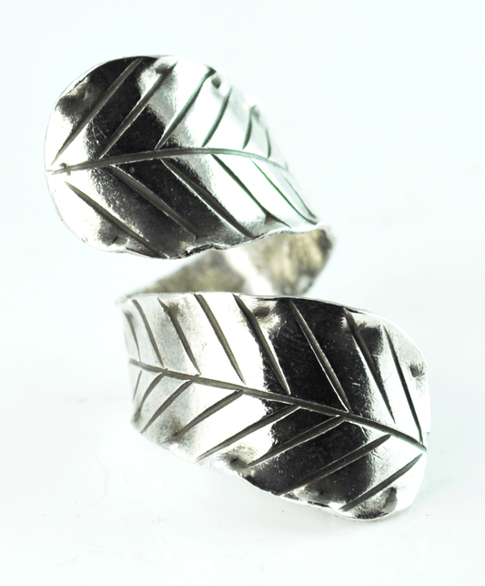Sterling Silver Leaf Bypass Wrap Around Ring 38mm Size 5