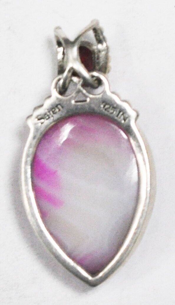 Sterling Silver Pink Druzy Quartz Teardrop Sajen Pendant 38x19mm
