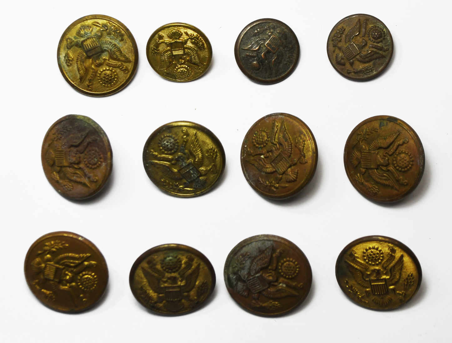 12 Vintage Scovill Waterbury US Great Seal Eagle Uniform Button