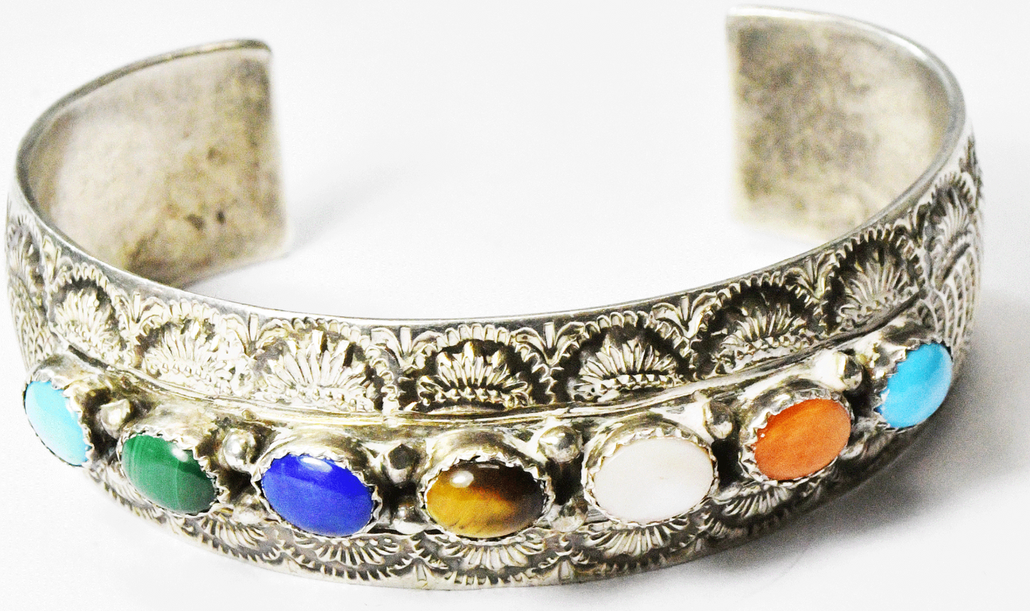 Wilbert Benally Sterling Multi Stone Row Cuff Rays 20mm Bracelet 7-1/4" Wrist