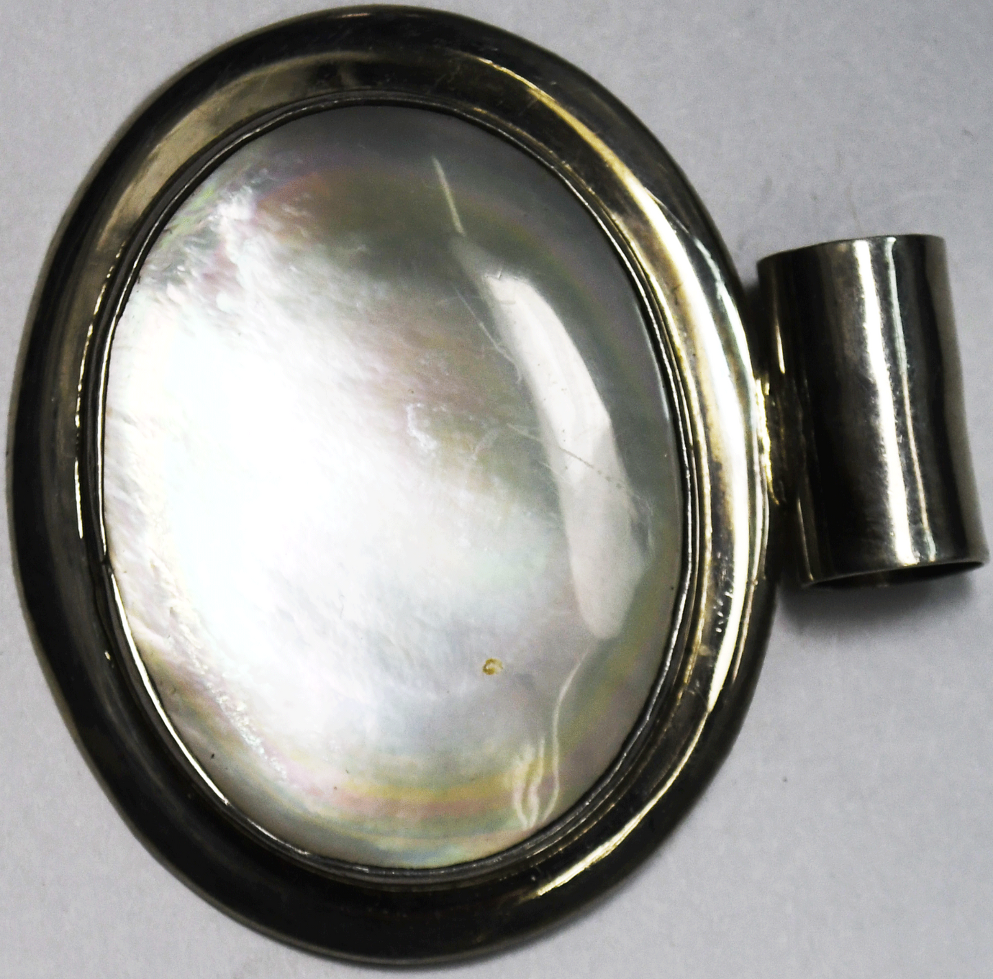 Sterling Silver Mexico Large White MOP Oval Pendant 48mm   32g