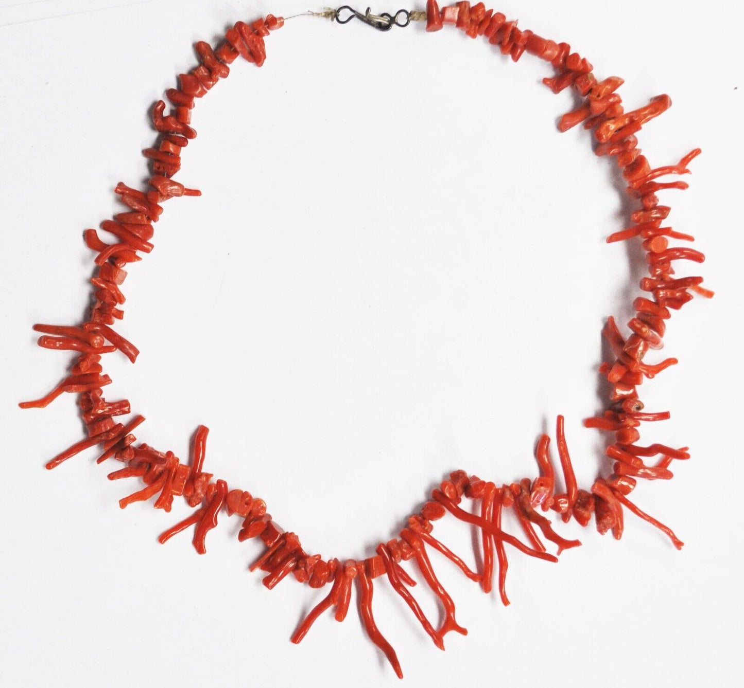 Silver Plate 1 Coral Branch Bead Graduated 7-27mm Necklace 19"