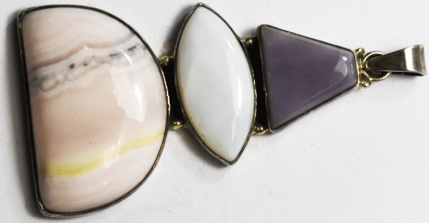 Sterling Silver Amethyst Larimar Large Pendant 73mm x 37mm