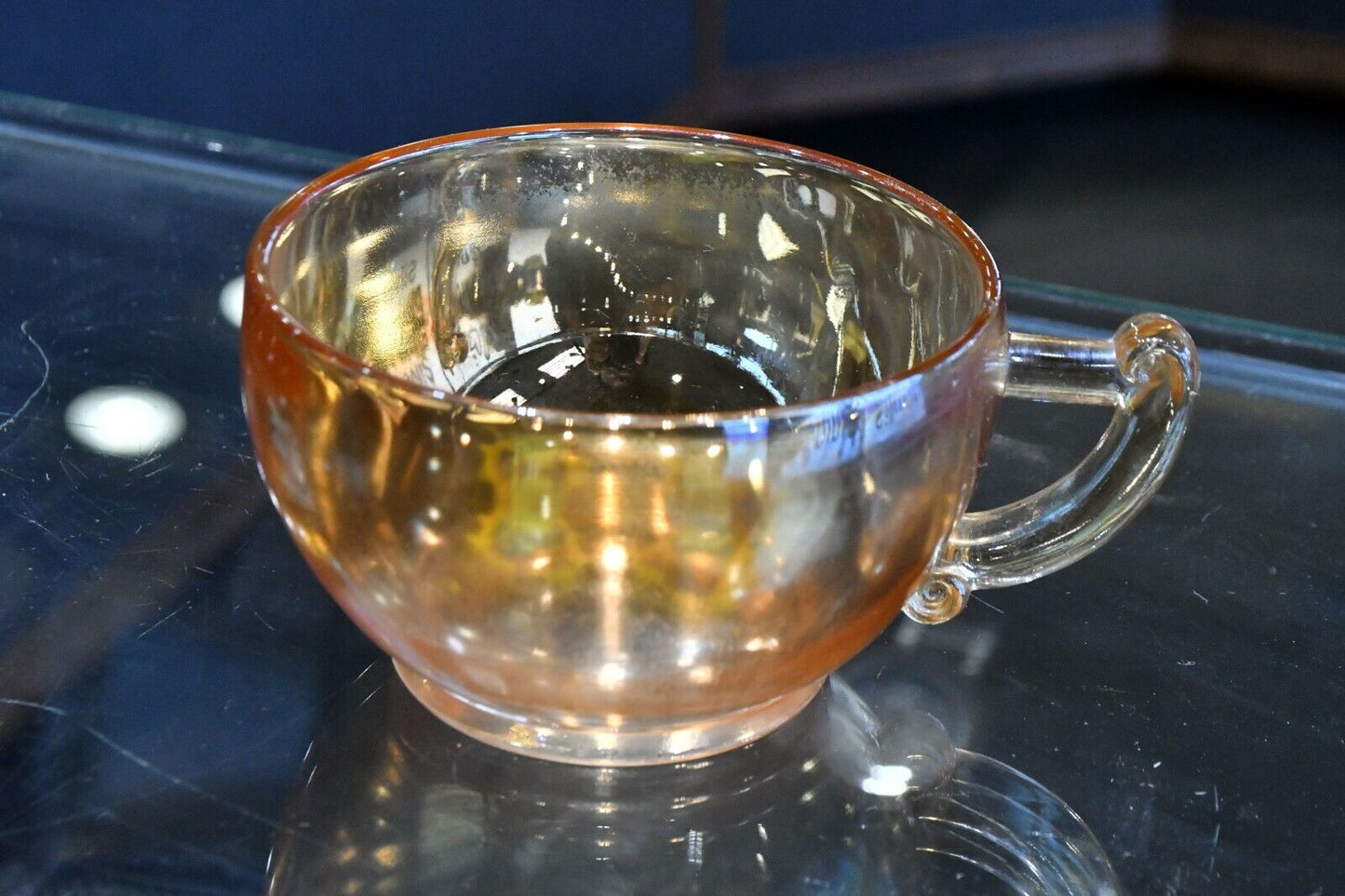 Vintage Marigold Carnival Glass Iridescent Teacup 4 1/2' Wide x 2 1/4" Tall