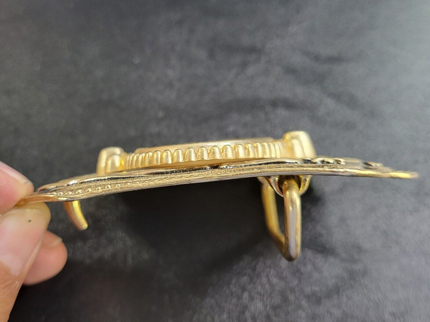 Vintage Double Horse Head Gold Tone Metal Belt Buckle 3 3/3"x 2 1/2"